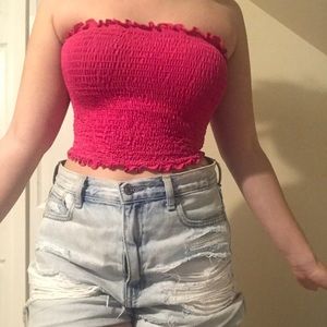 pink tube top cropped